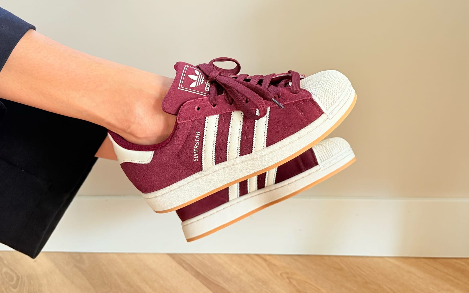 3 adidas superstar maroon off white hq4913