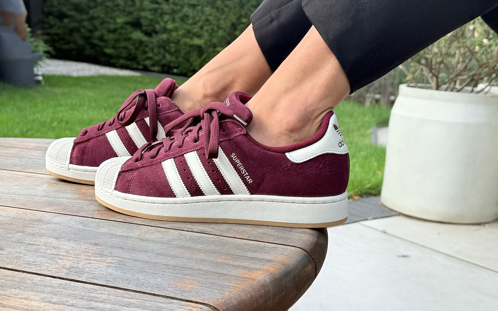 5 adidas superstar maroon off white hq4913