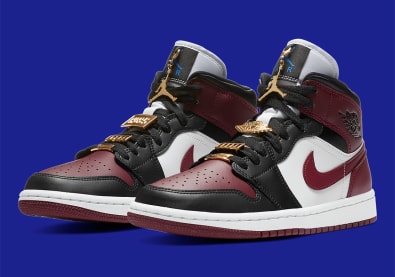 Jordan voegt een dosis goud toe aan deze nieuwe Jordan 1 Mid "Maroon"