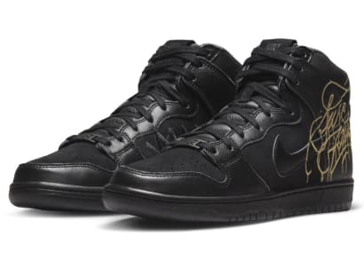 Faust x Nike SB Dunk High Pro QS Black and Metallic Gold Foto 1