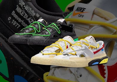 Off White x Nike Blazer Low Black and Electro Green en White and University Red