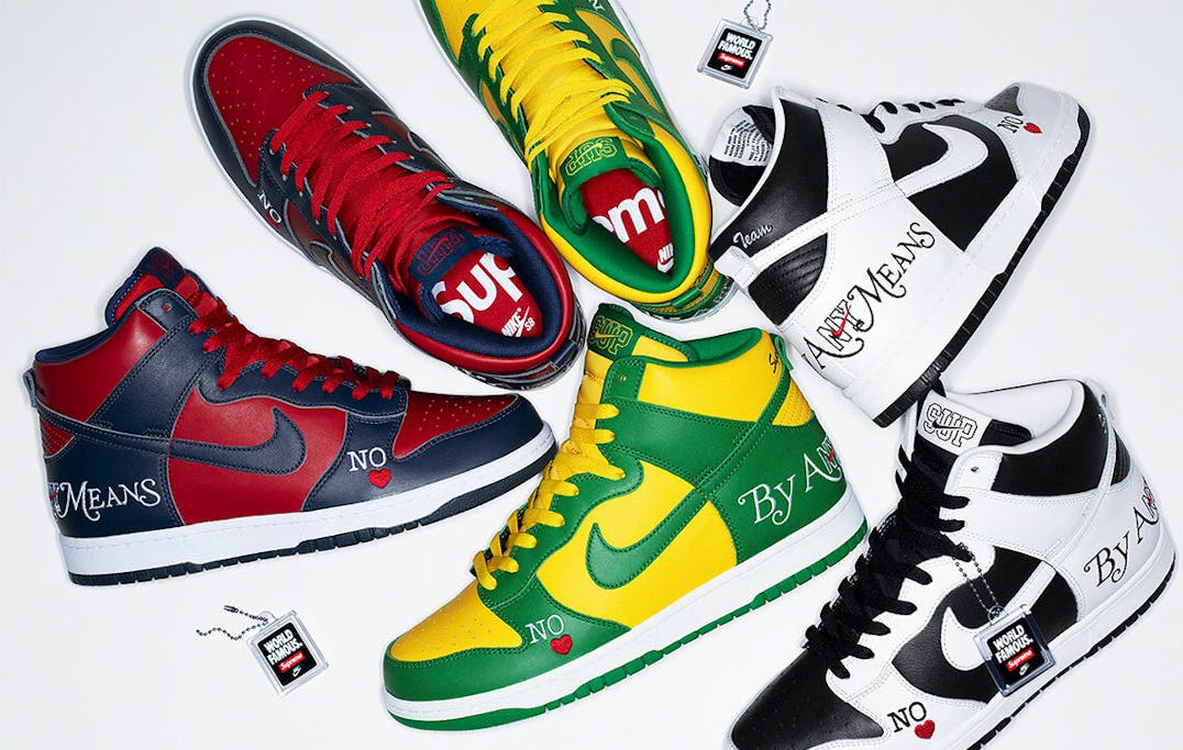 Supreme x Nike SB Dunk High By Any Means collectie