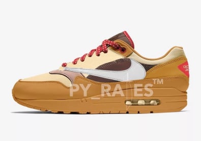 Travis Scott Nike Air Max 1 Wheat Lemon Drop Baroque Brown Chile Red