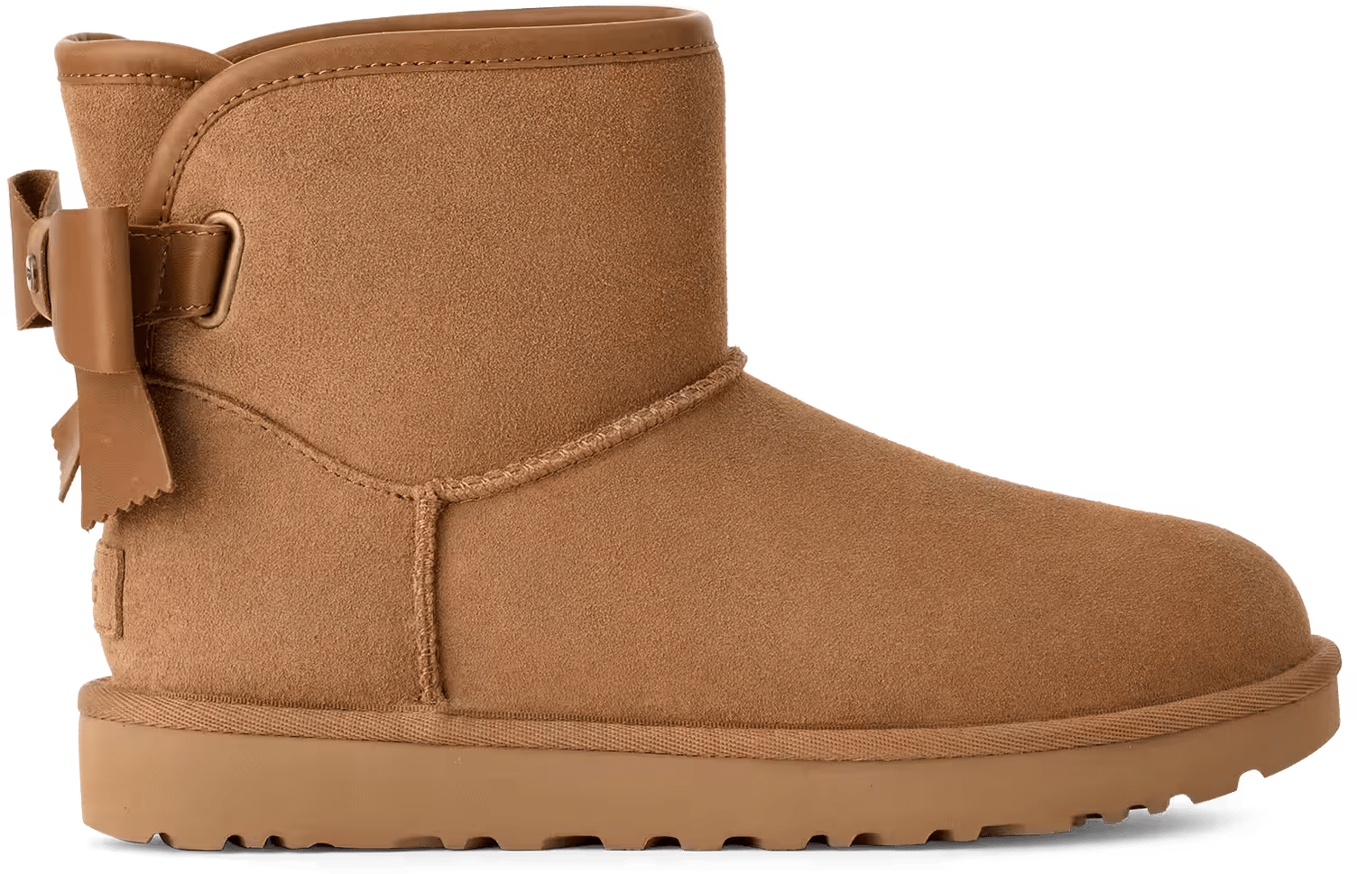 UGG Classic Ultra Mini Bailey Leather Bow Boot Chestnut