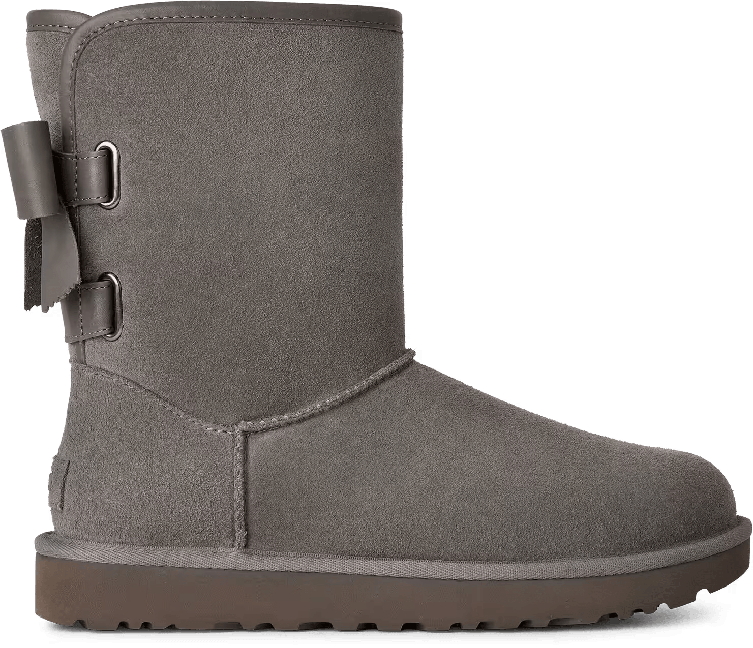 UGG Classic Short Bailey Leather Bow Boot Charcoal