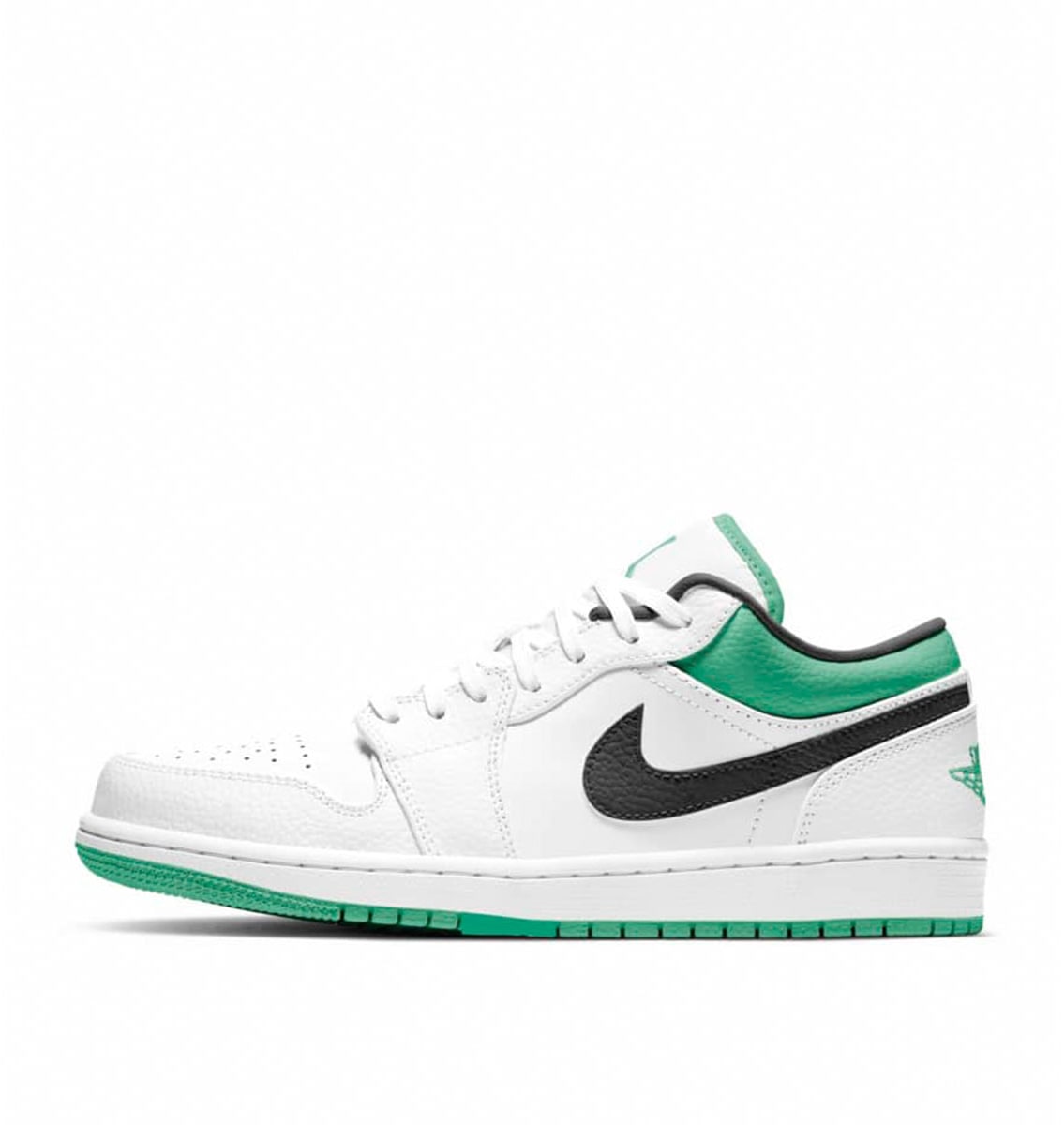 Air Jordan 1 Low White Lucky Green Tumbled Leather (GS)