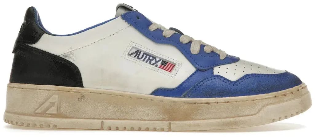 Autry Medalist Leather Low Distressed White Black Azure