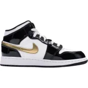 Jordan 1 Mid Patent Black White Gold (GS)