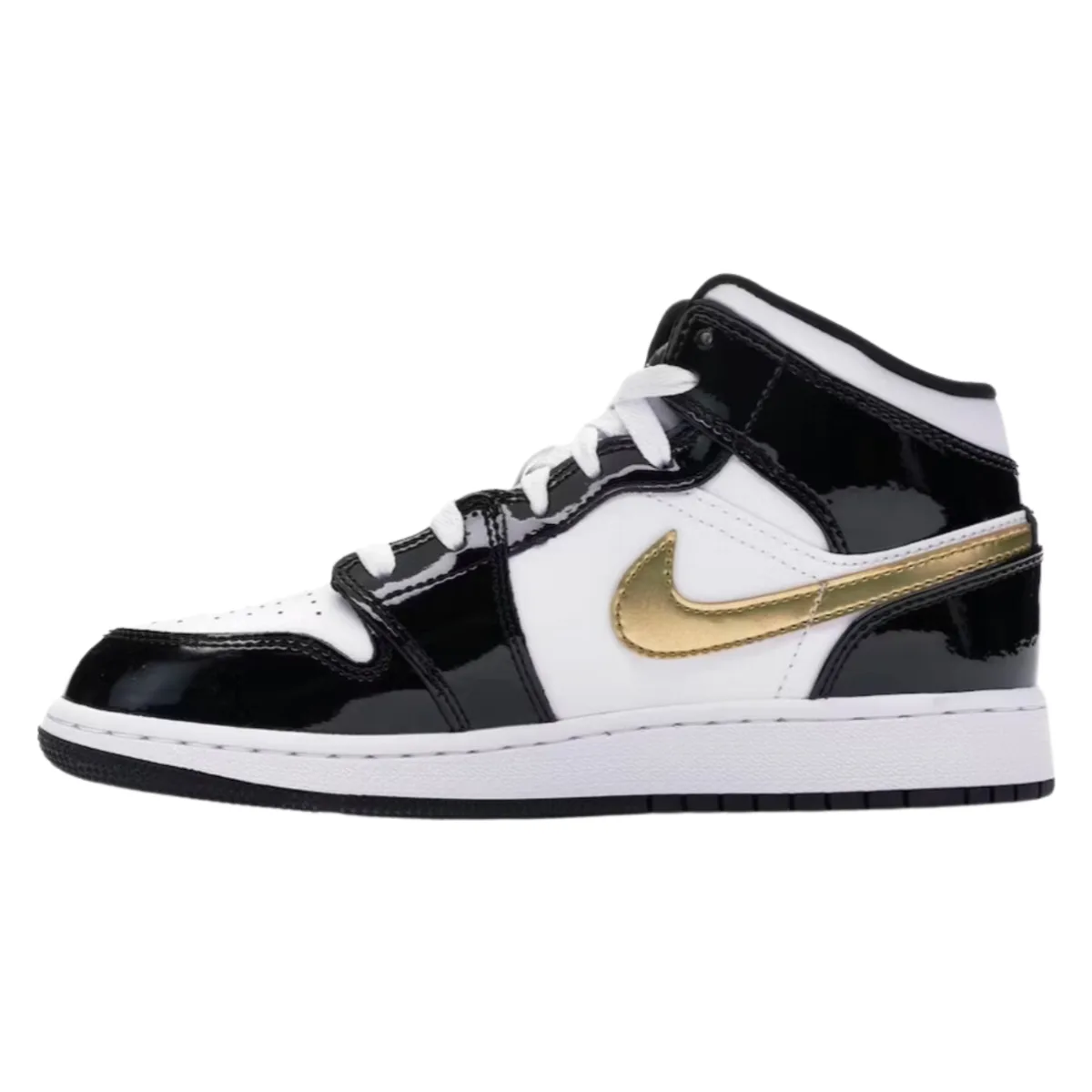Jordan 1 Mid Patent Black White Gold (GS)
