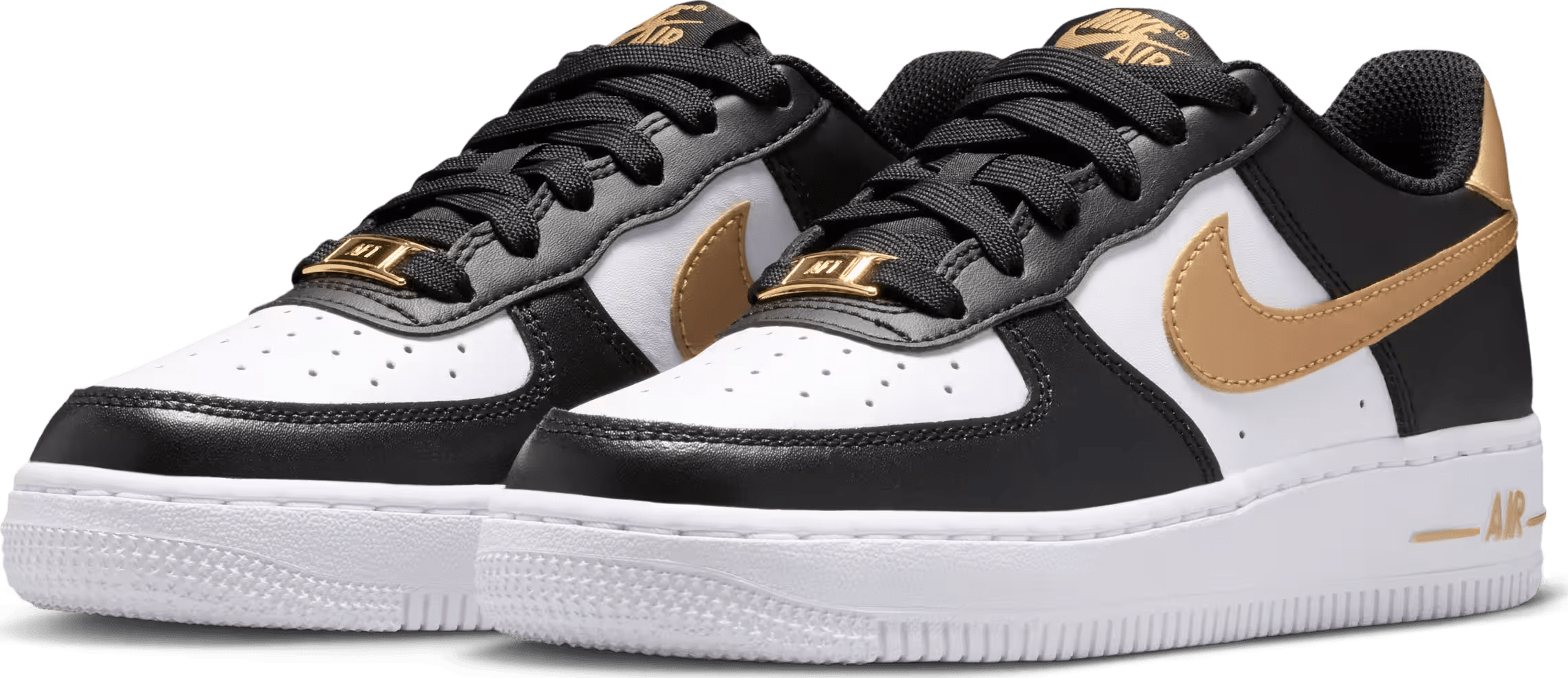 Nike Air Force 1 Low Black White Metallic Gold (GS)