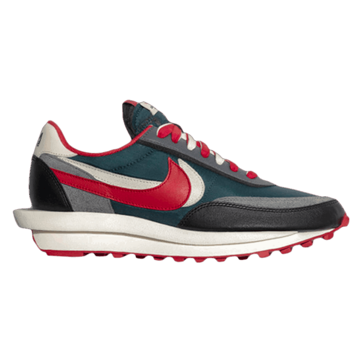 Sacai x Undercover x Nike LDWaffle "Midnight Spruce and University Red"