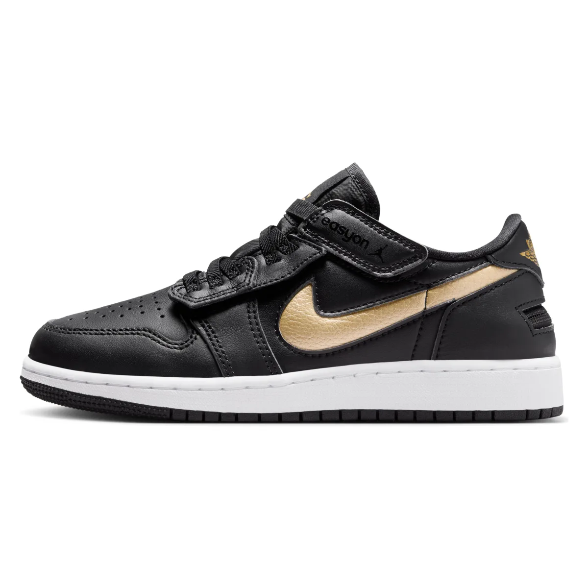 Air Jordan 1 Low FlyEase GS "Black Metallic Gold"