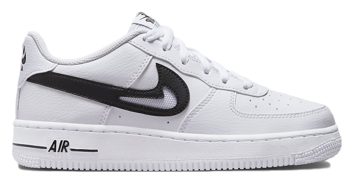 Nike Air Force 1 Low Cut Out Swoosh White Black (GS)
