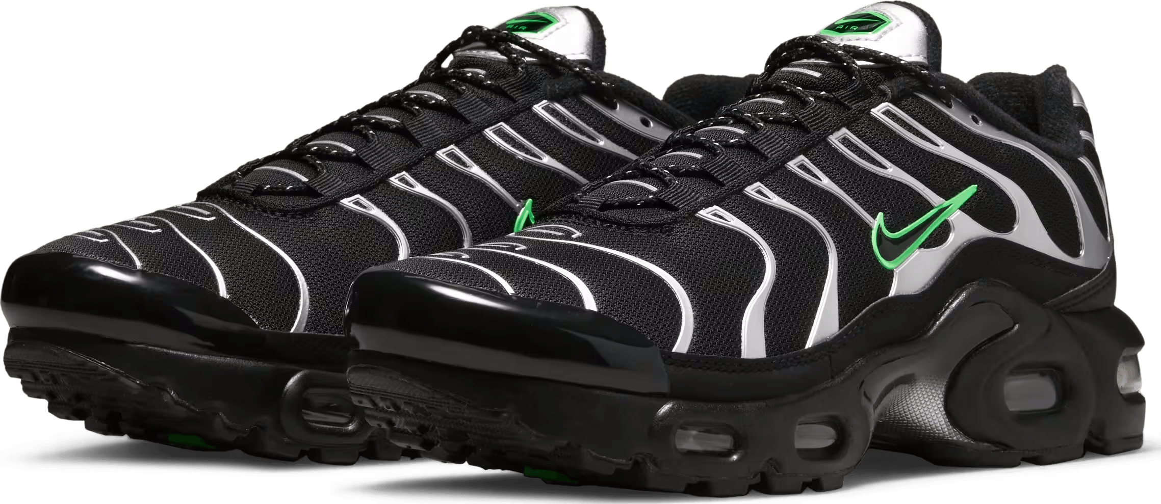 Nike Air Max Plus Black Green Strike Metallic Silver (GS)