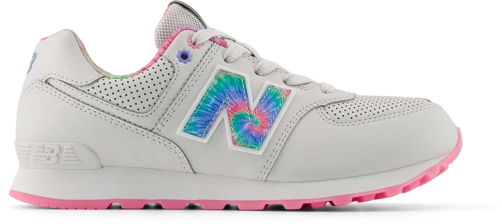 New Balance 574 Grey Matter Signal Pink Tie-Dye (GS)