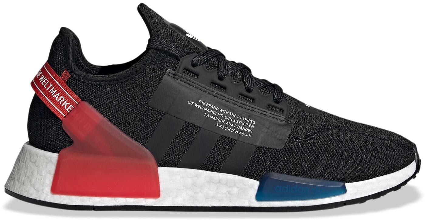 Adidas nmd black cheap and red and blue