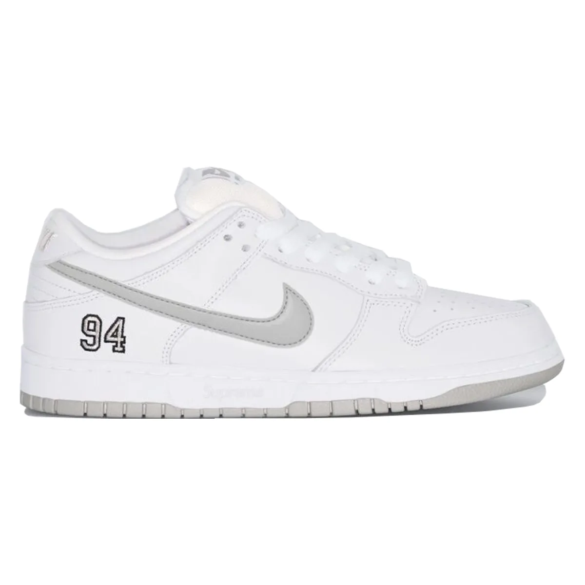Supreme x Nike SB Dunk Low "White Metallic Silver"