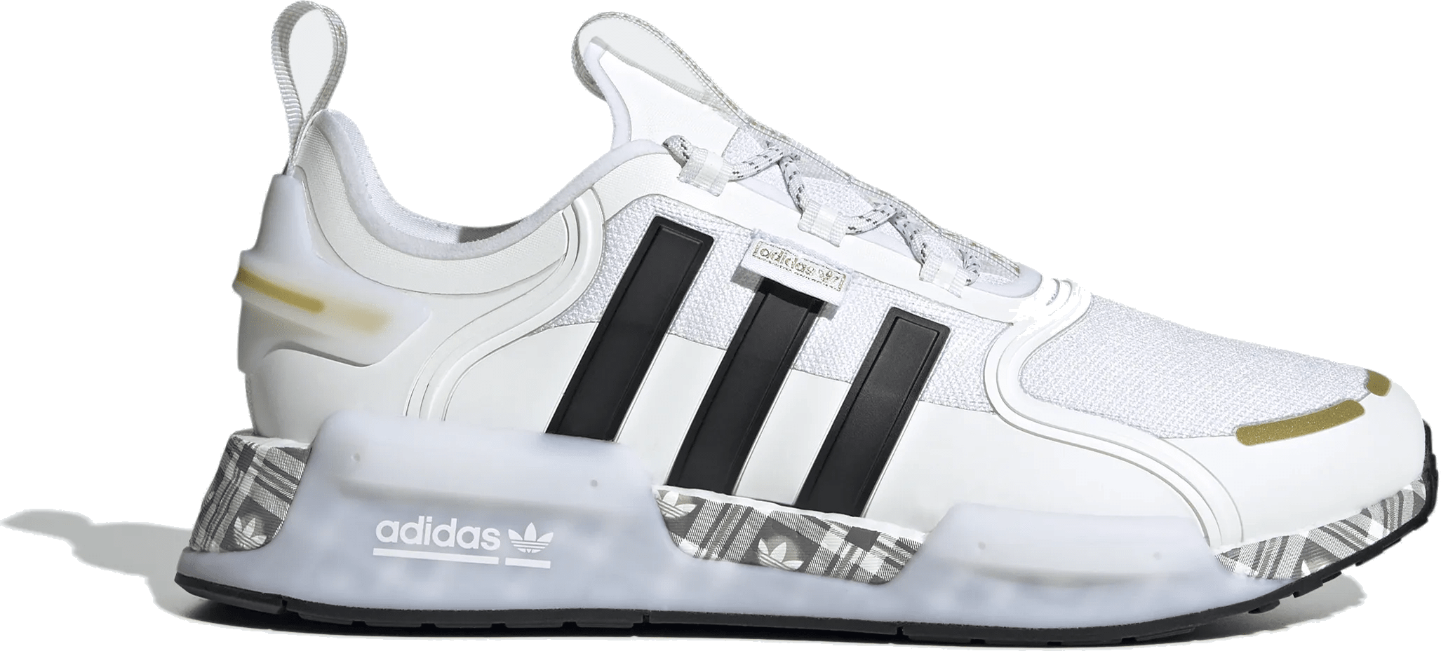 adidas NMD R1 V3 White Black Gold Tartan Trefoil