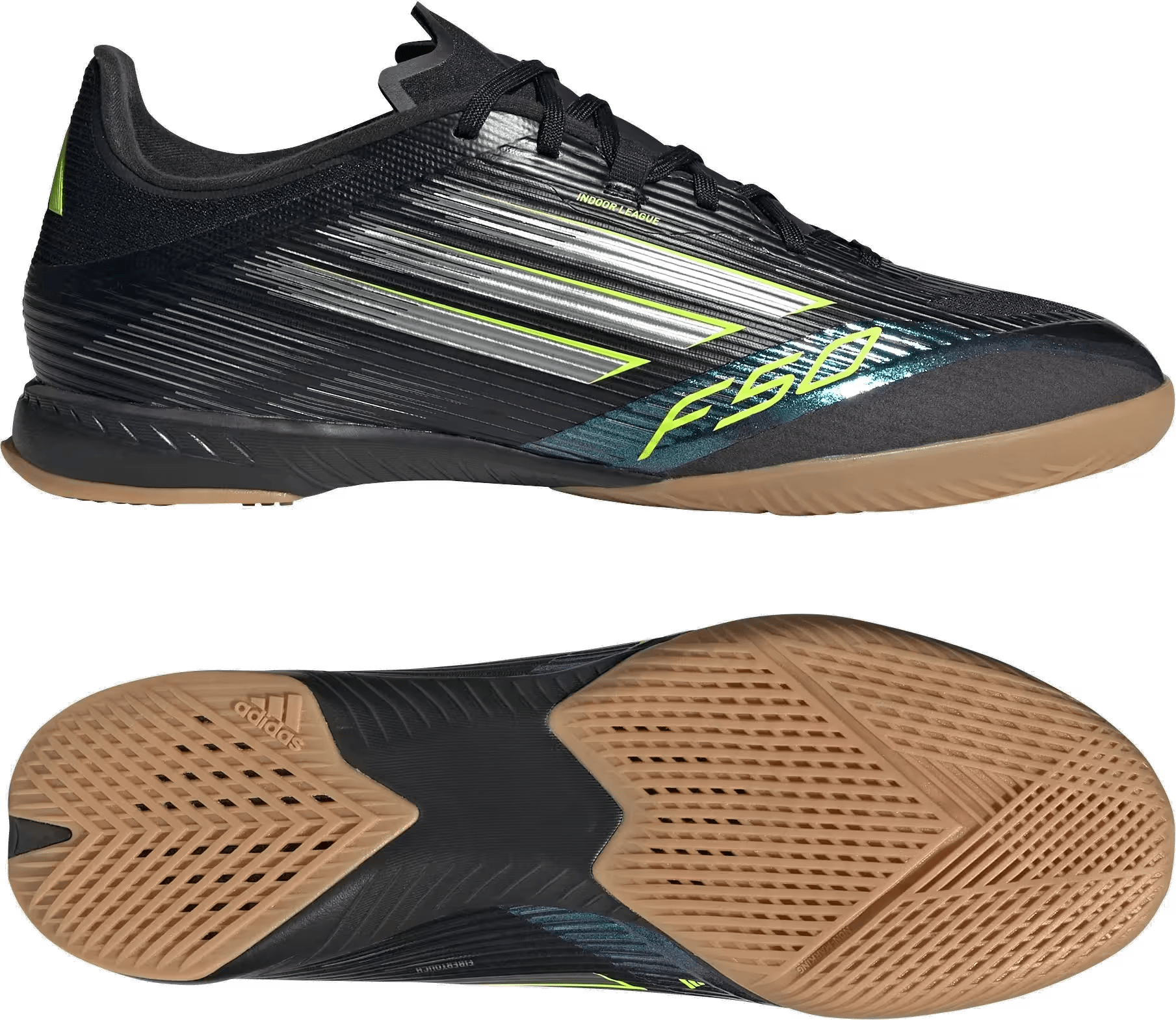 adidas F50 League Indoor Core Black Iron Metallic Lucid Lemon