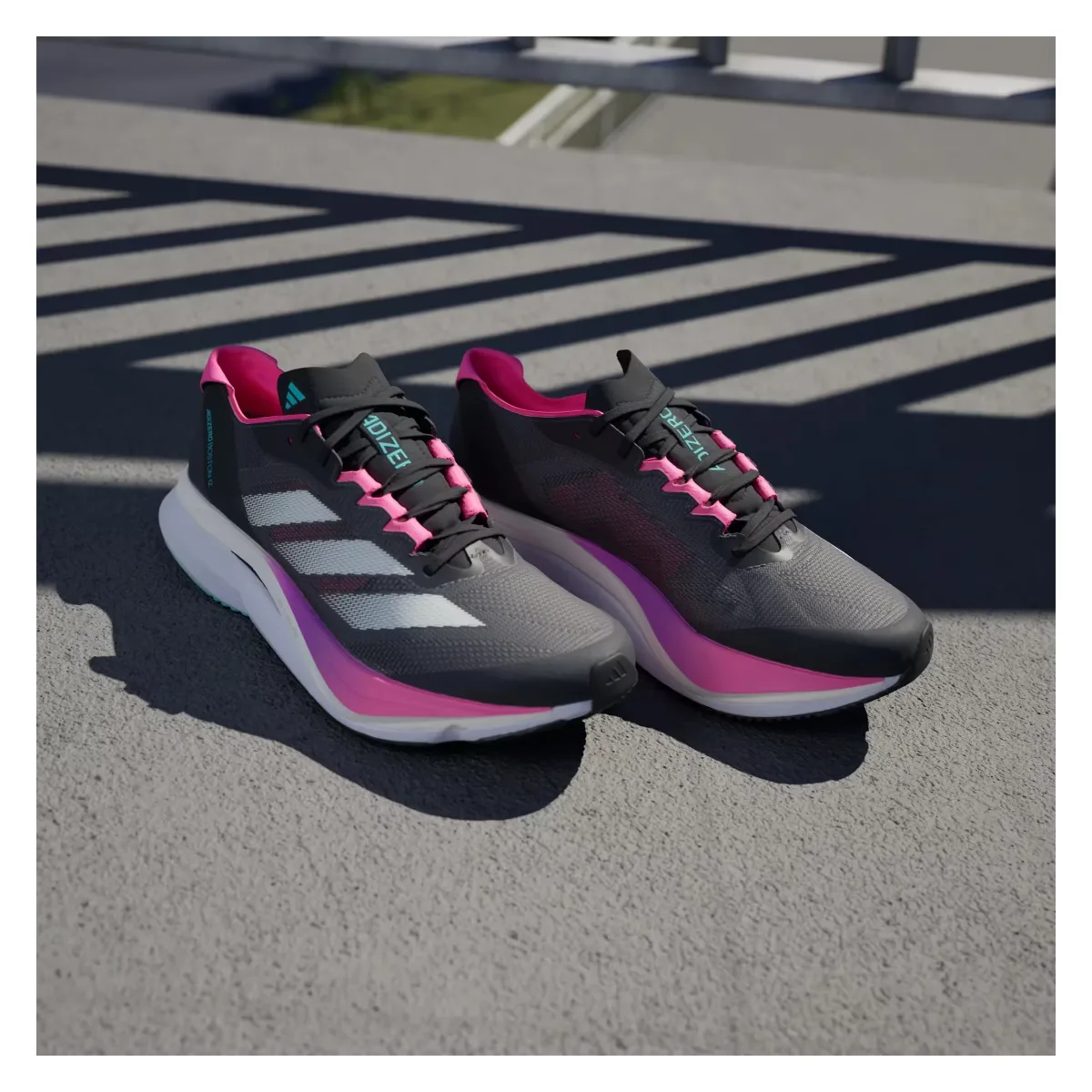 adidas Adizero Boston 12 Grey Five Crystal Jade Lucid Pink (Women's)