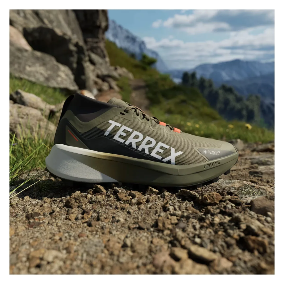 adidas Terrex Agravic Gore-Tex Trail Olive Strata Cloud White Semi Impact Orange