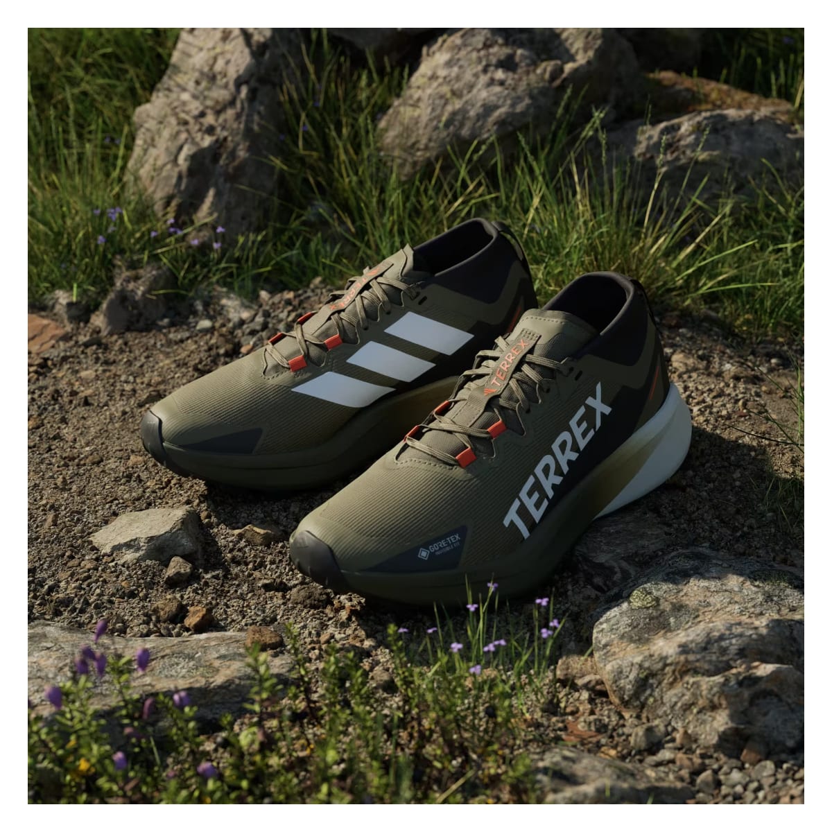 adidas Terrex Agravic Gore-Tex Trail Olive Strata Cloud White Semi Impact Orange