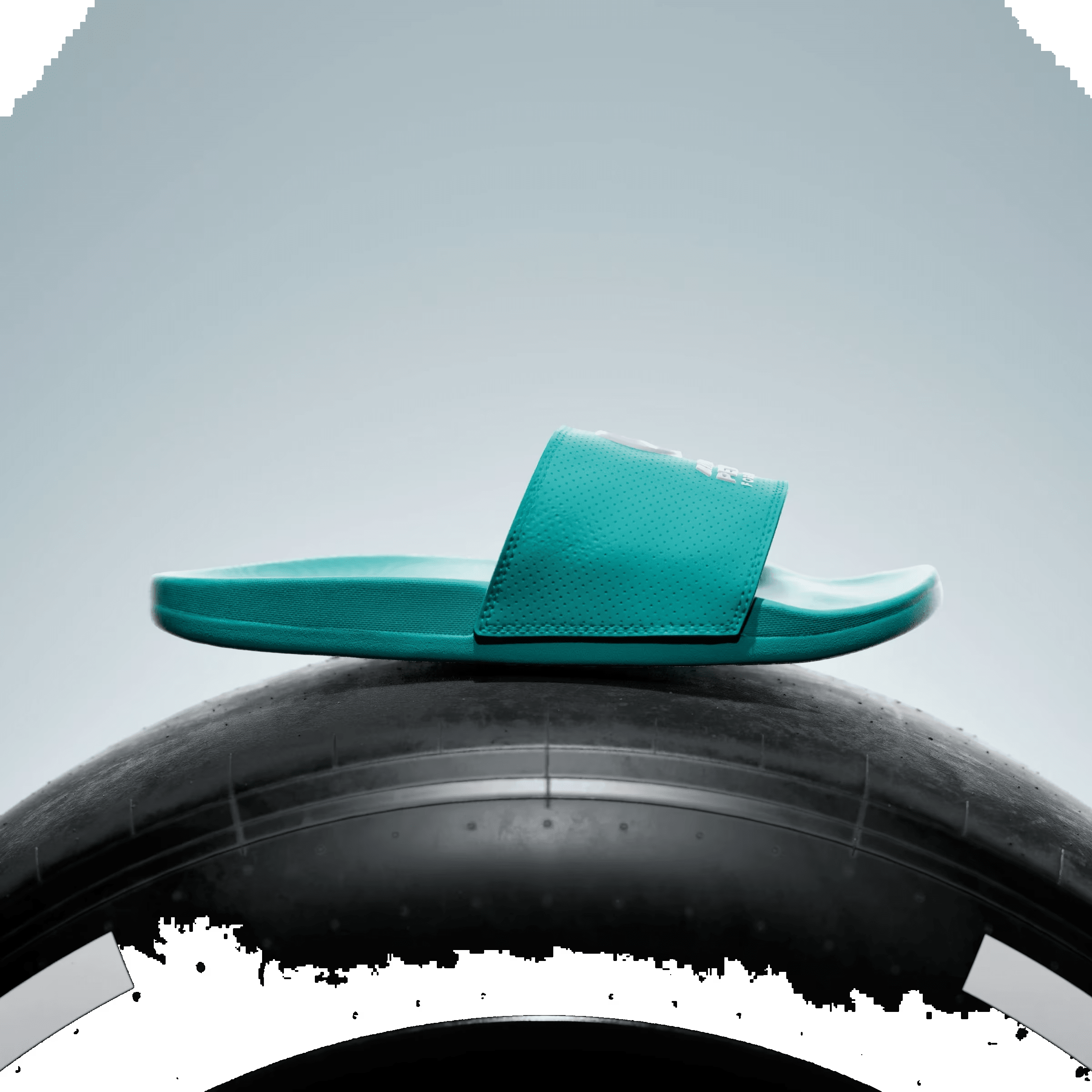 adidas Adilette Comfort Slides Mercedes-AMG Petronas Formula One Team Semi Mint Rush White