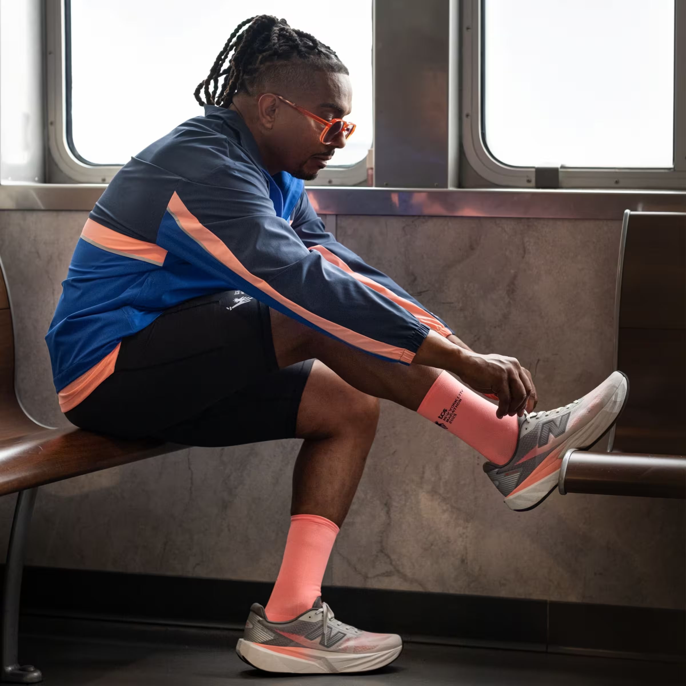 New Balance TCS NYC Marathon FuelCell Rebel v5 Grapefruit Grey Matter Poppy