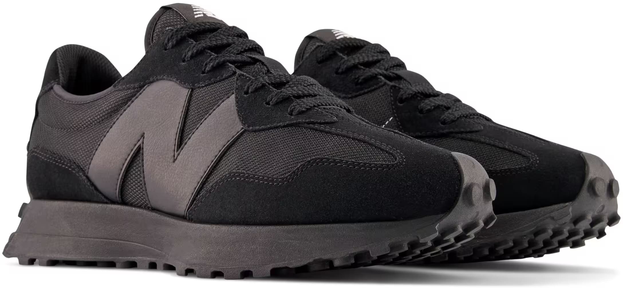 New Balance 327 Black White Tongue Logo