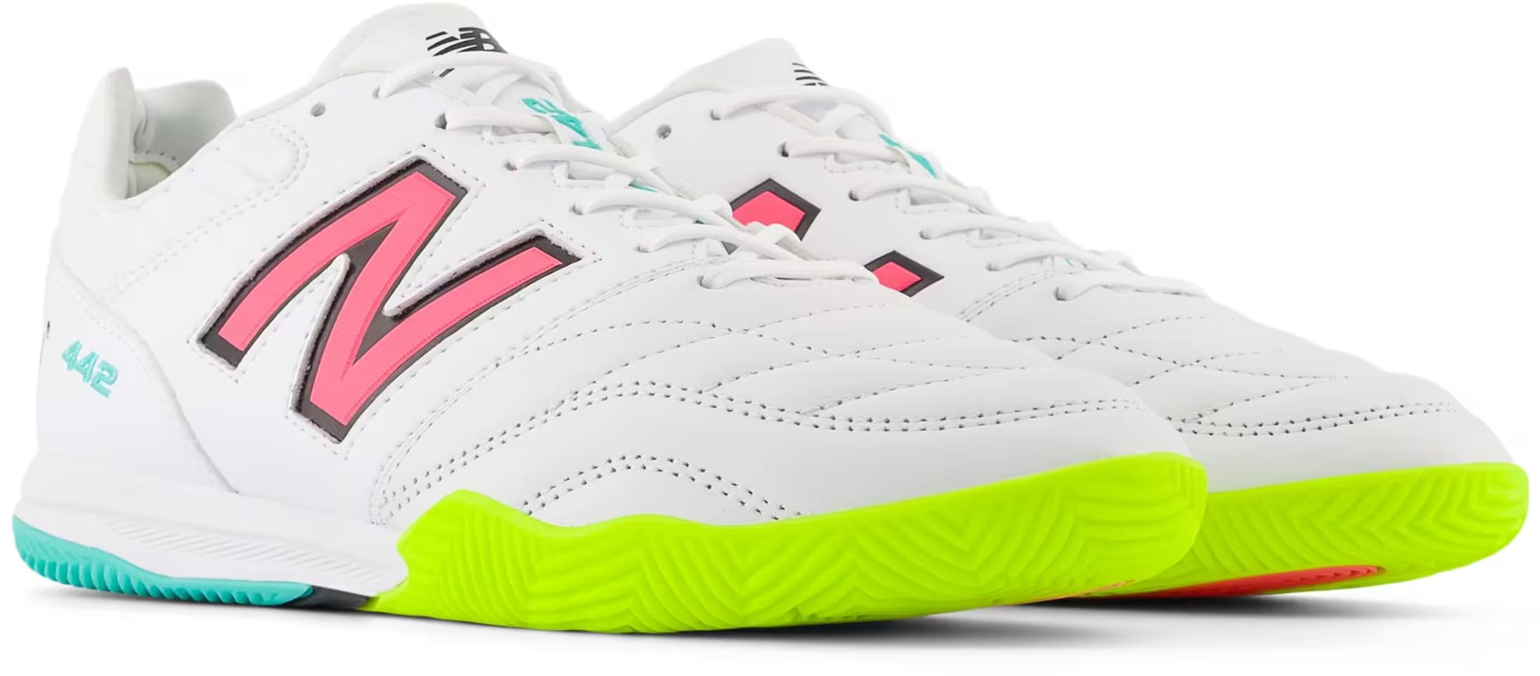 New Balance 442 Pro Indoor v2 White Hi-Lite Neon Pink