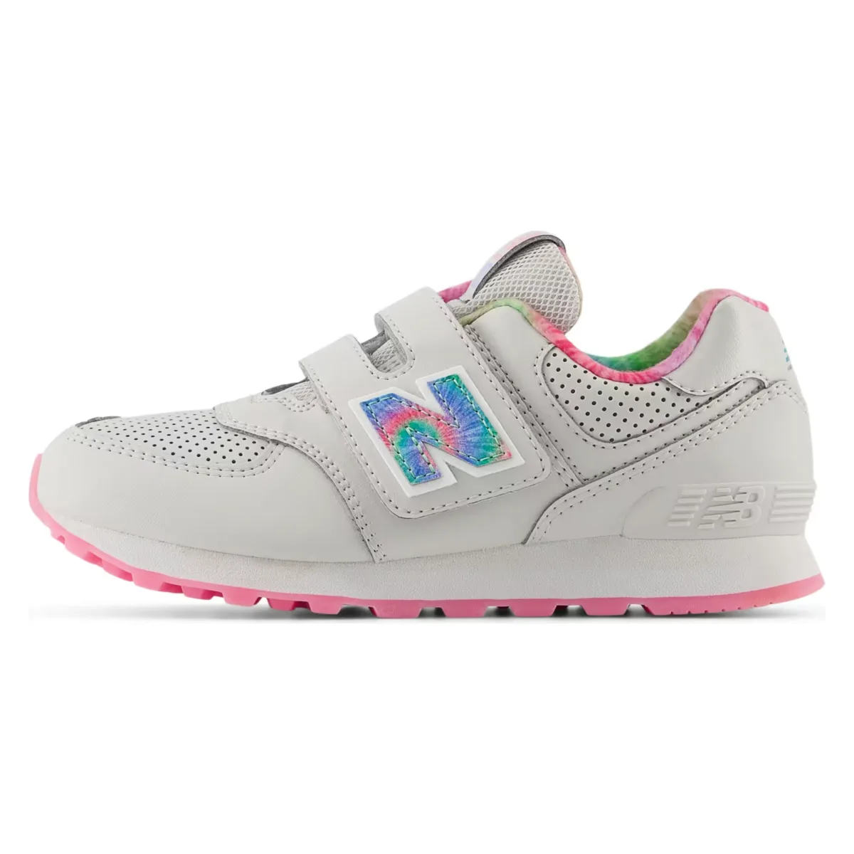 New Balance 574 Hook and Loop Grey Matter Signal Pink Tie-Dye (PS)