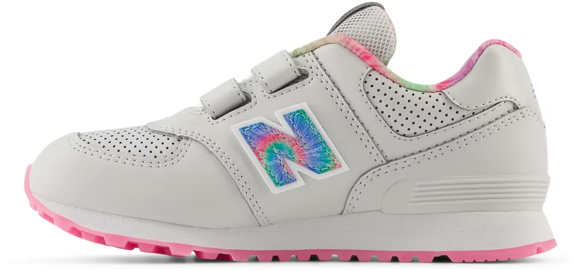 New Balance 574 Hook and Loop Grey Matter Signal Pink Tie-Dye (PS)