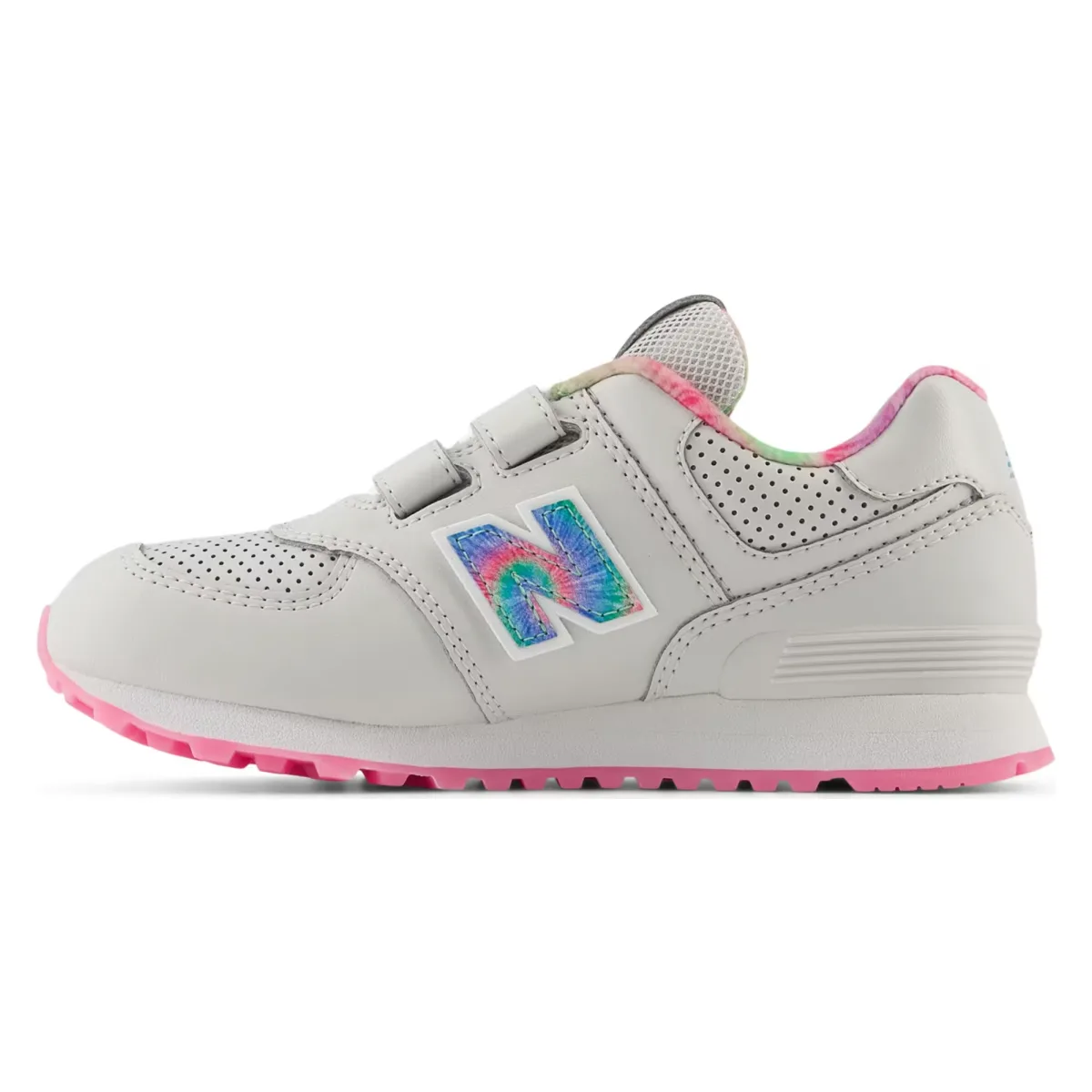 New Balance 574 Hook and Loop Grey Matter Signal Pink Tie-Dye (PS)