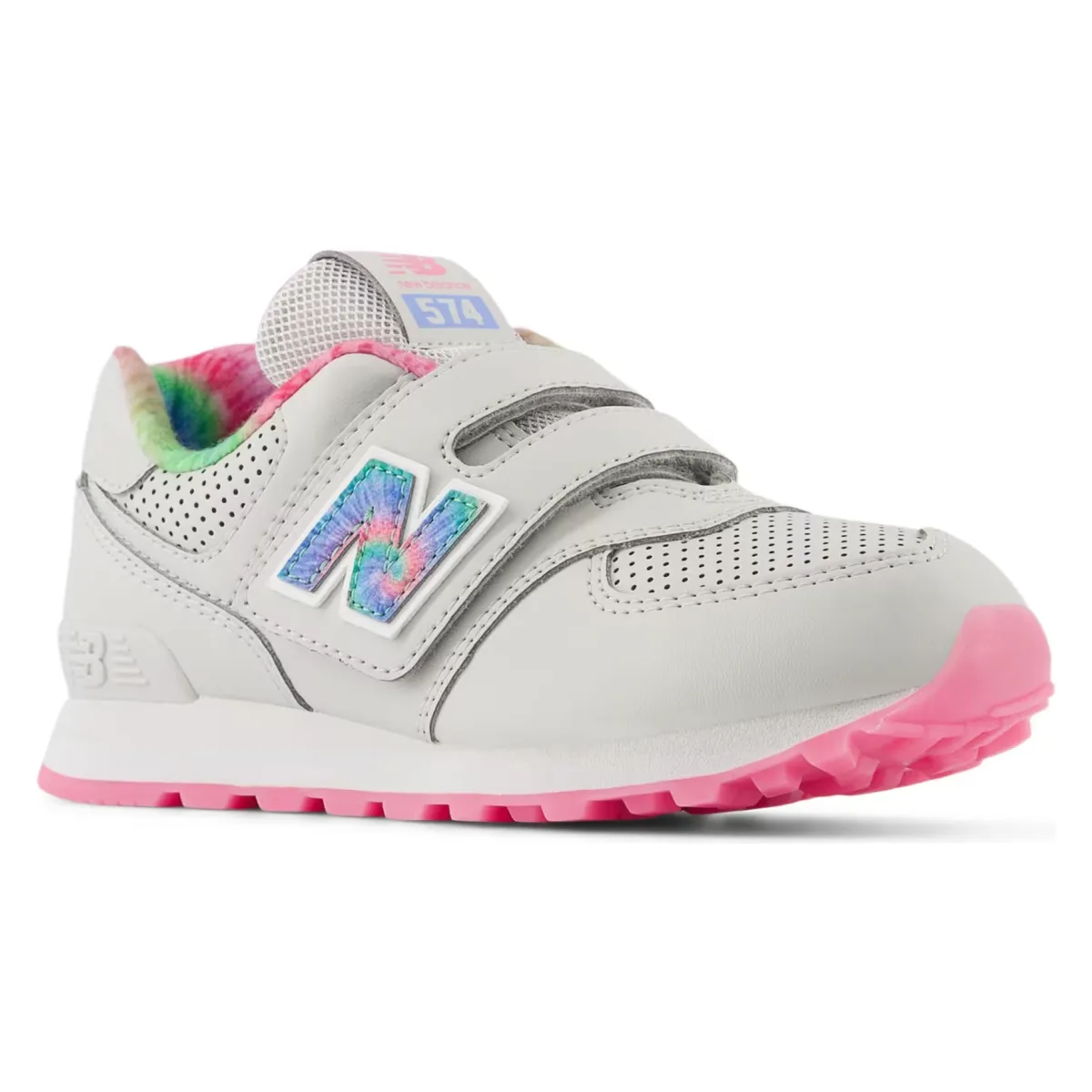 New Balance 574 Hook and Loop Grey Matter Signal Pink Tie-Dye (PS)