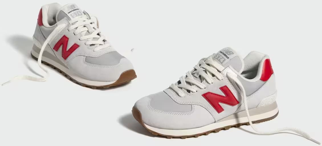 New Balance 574 White Red Grey Gum