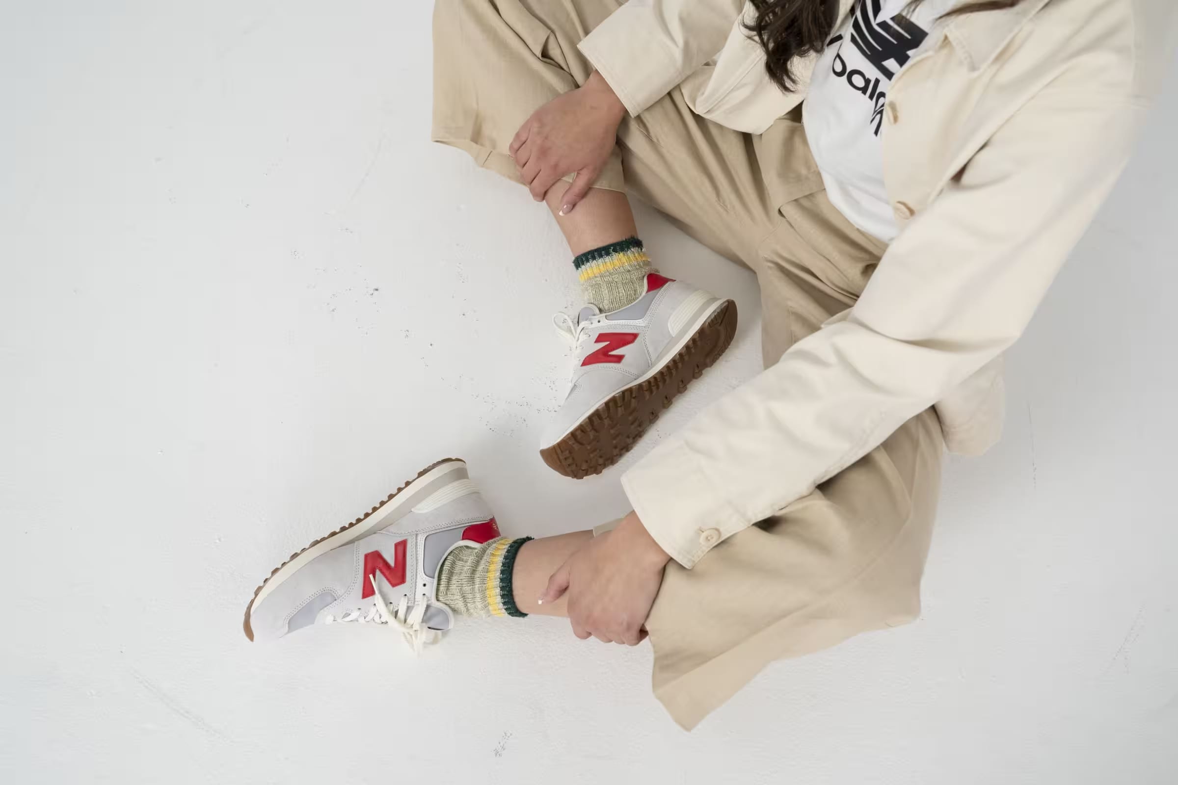 New Balance 574 White Red Grey Gum