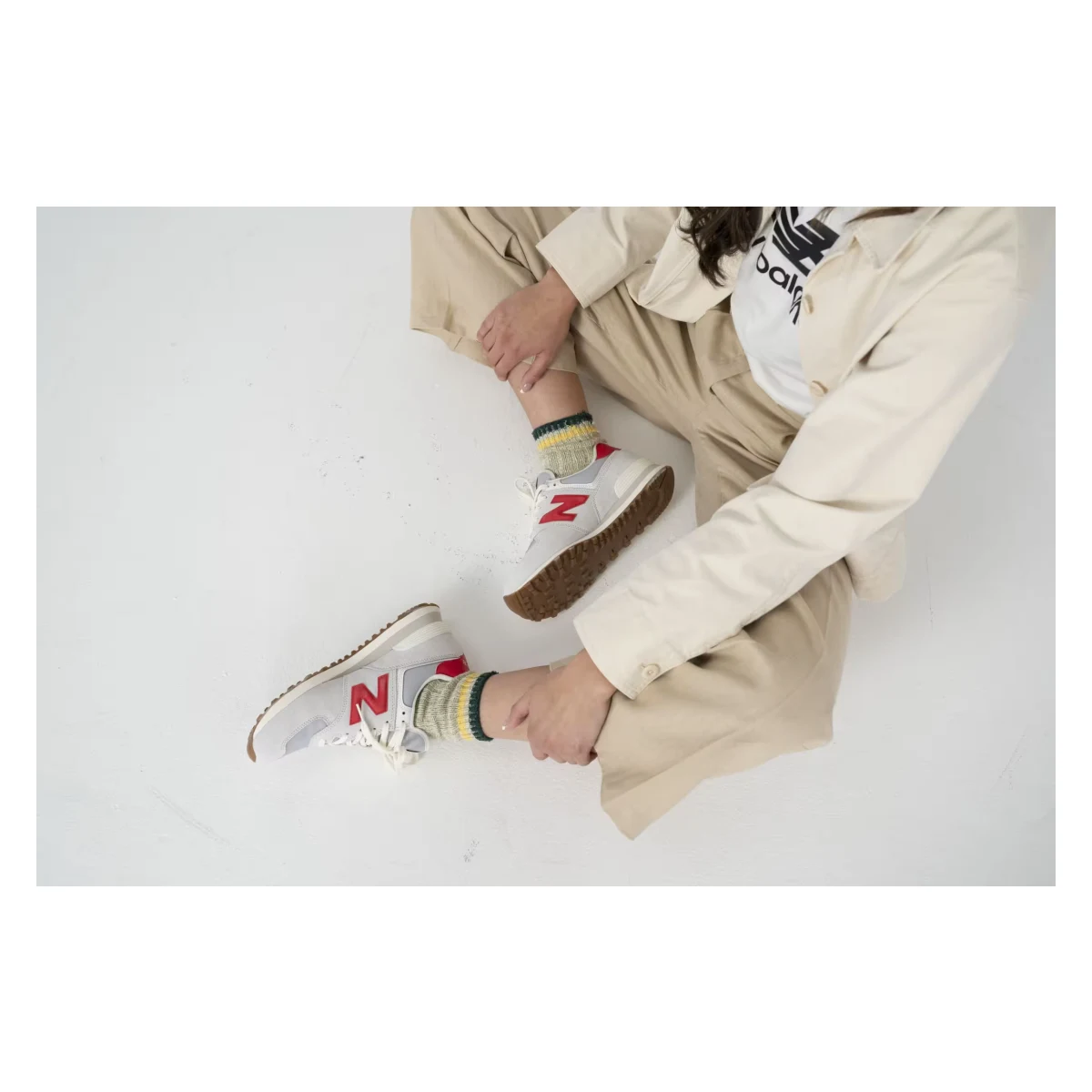 New Balance 574 White Red Grey Gum